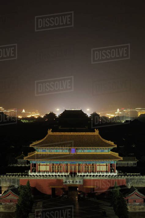 Aerial View Of Forbidden City At Night Beijing China Stock Photo