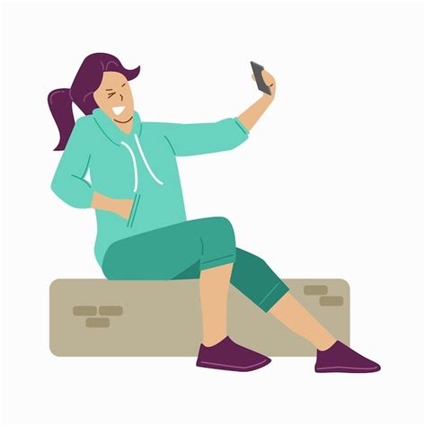 Premium Vector Vector Illustration Woman Taking Selfie