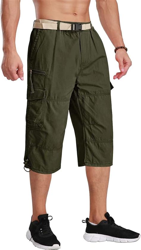 hopatisen men s 3 4 capri pants below knee cargo shorts camping shorts long shorts men work