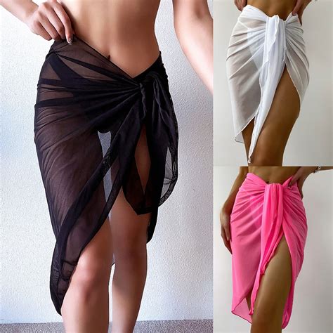 Sexy Women Beach Bikini Cover Up Solid Pareo Chiffon Wrap Skirt Sarong Scarf Beachwear Bathing