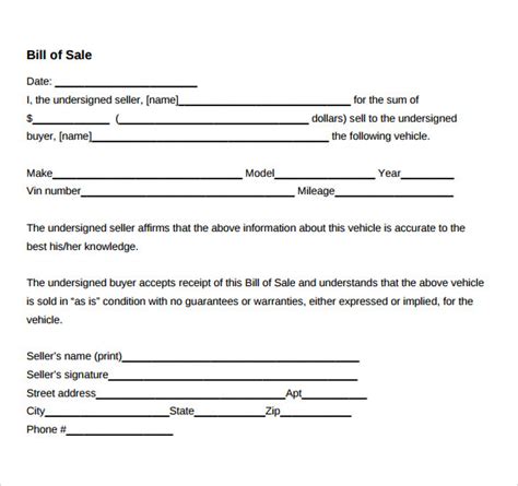 Free 5 Sample Car Bill Of Sale Templates In Pdf Ms Word