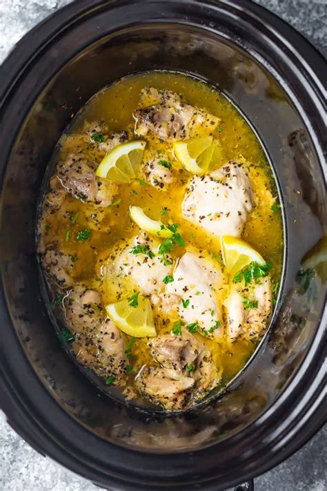 These chicken thighs deliver big flavors and come in a creamy, silky and smooth thai flavored sauce, slowly cooked to perfection. Slow Cooker Lemon Garlic Chicken Thighs | Recipe | Chicken ...