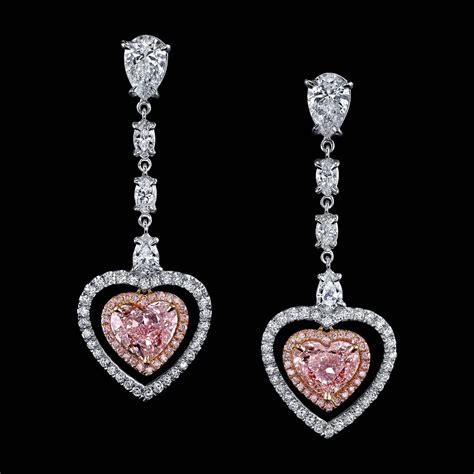 GIA Cert Pink Diamonds Two Color Gold Heart Shaped Dangling Earrings