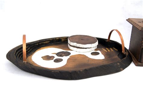 Practical and polished, this set of trays will be put to great use within the contemporary home. Large epoxy resin serving tray with handles Wooden tree ...