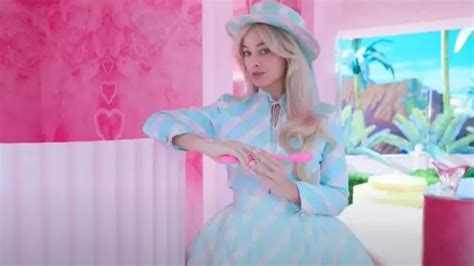 The Pastel Blue Dress Striped With Pink Worn By Barbie Margot Robbie