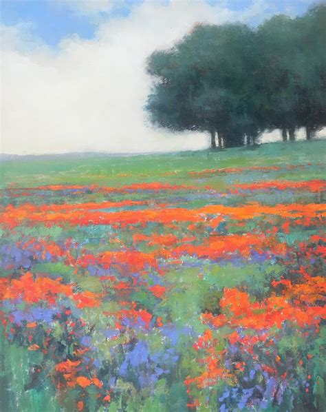 Red Poppy Field Flower Field Impressionist Landscape Oil Painting