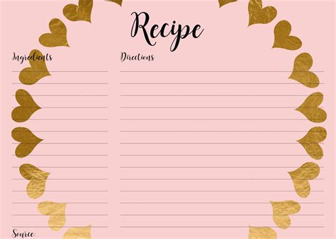 Tailored By Tiera Free Printable Recipe Card Pink And Gold