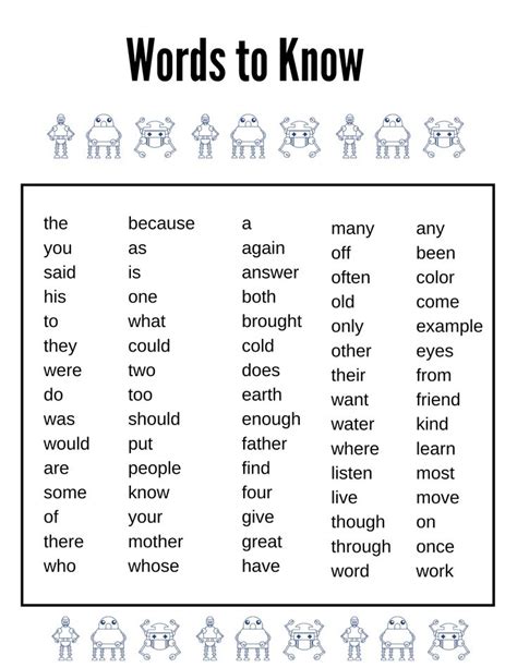 Word List For First Graders