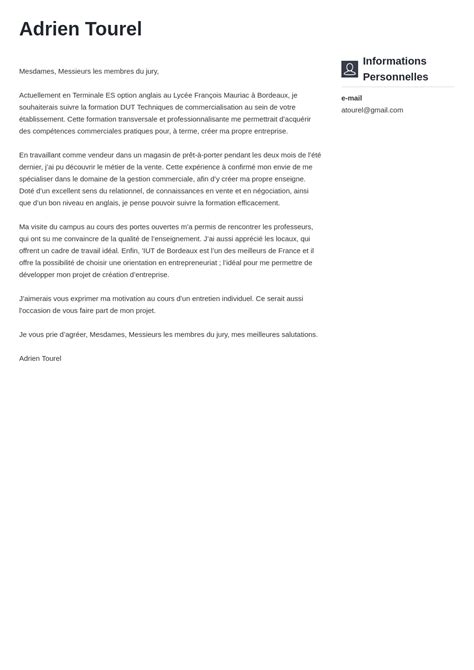 Exemple Lettre De Motivation Parcoursup Dut Tc