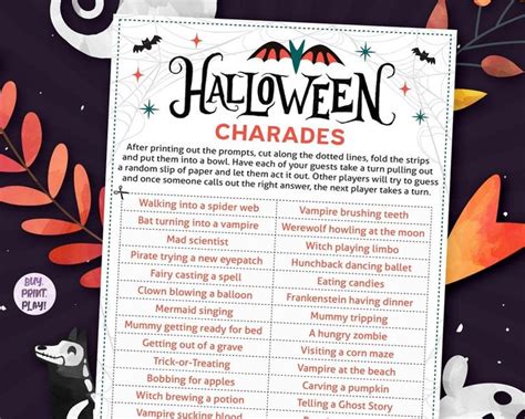 Halloween Games Charades Printable Activities Games For Etsy Fun