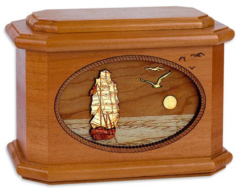 Sailing Ship Octagon Urn With 3d Inlay Wood Art Urns Northwest