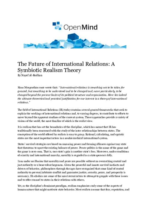 Pdf The Future Of International Relations A Symbiotic Realism Theory