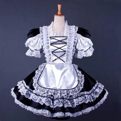 Sissy Girl Maid Lockable Black Satin Fishtail Dress Cosplay Costume
