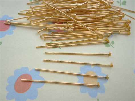 Pcs Of Gold Plated Head Pins Mm Etsy