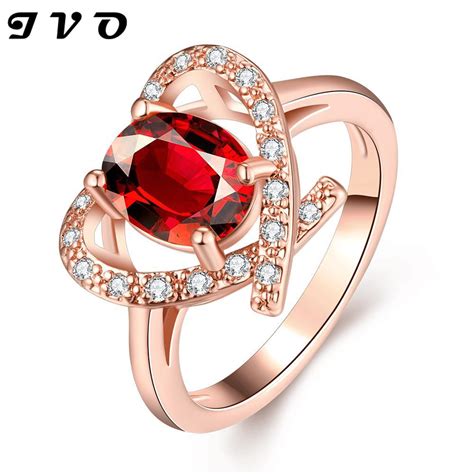 Latest Fashion Gold Color Rings For Women Wedding Jewelry Heart Carved Inlaid Color Crystal