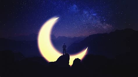 Dream Wallpaper 4k Crescent Moon Night Starry Sky