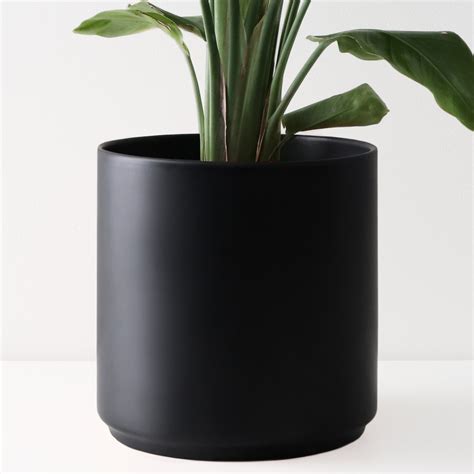 Peach And Pebble 8 Inch 10 Inch Modern Ceramic Planter Set Matte Black 8 And 10 Set