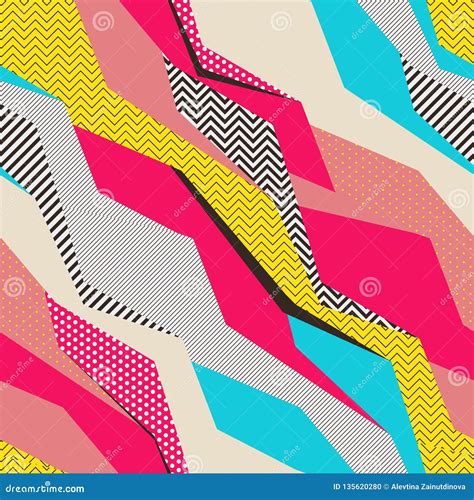 Colorful Geometric Pop Art Seamless Pattern Stock Vector Illustration