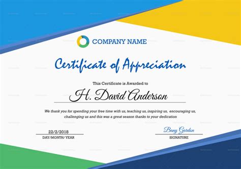 company appreciation certificate design template in psd word