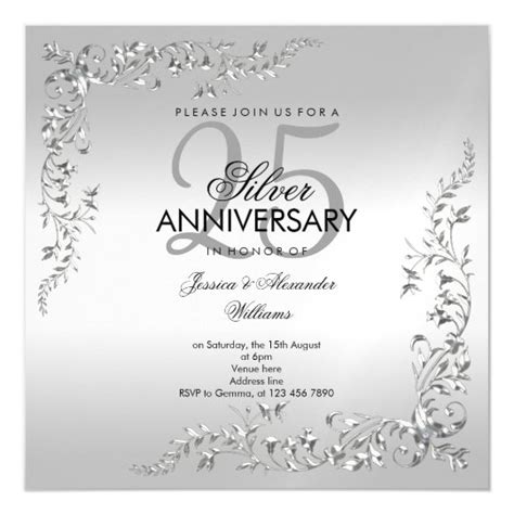 Stylish Silver Decoration 25th Wedding Anniversary Magnetic Invitation