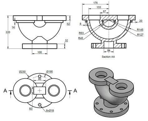 Provide 2d And 3d Drawing Of Mechanical Part 3d And 2d Models Drawing