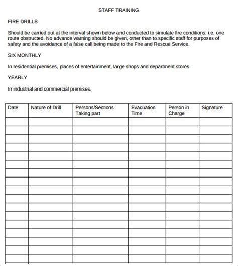 Monthly Fire Drill Log Template Transborder Media