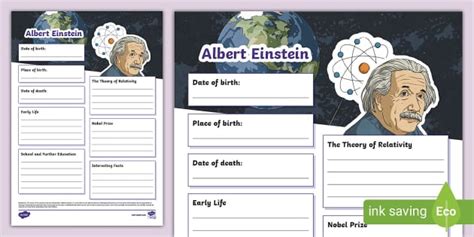 Albert Einstein Fact File Template Teacher Made Twinkl