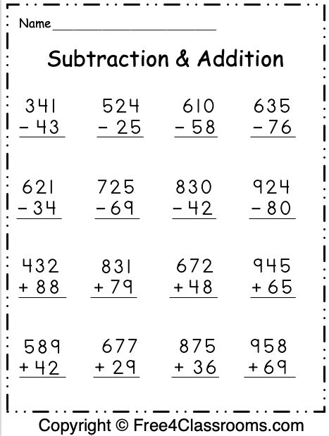 Free Mixed Subtraction And Addition Worksheet Free4classrooms In 2020