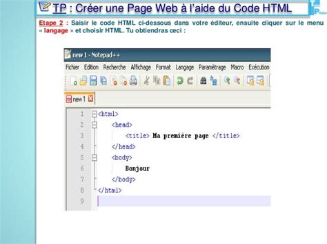 Créer une page web à l'aide du Code HTML