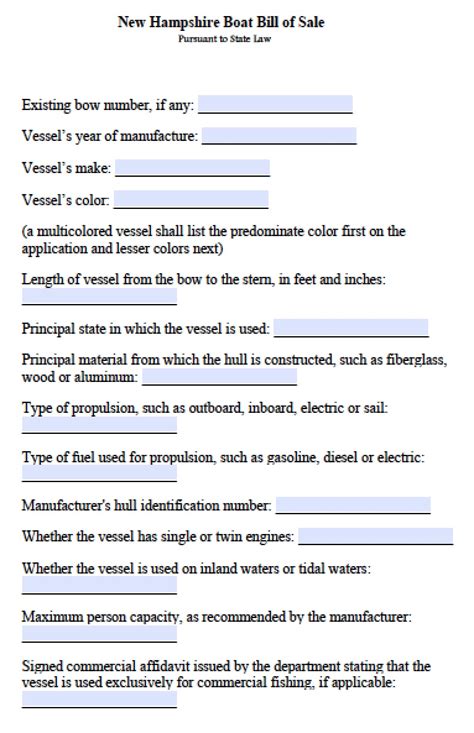 Free New Hampshire Boat Bill Of Sale Form PDF Word Doc