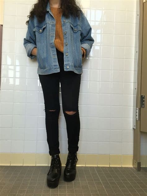 What A Grunge Girl Looks Like Ripped Black Skinny Jeans Dark Mustard