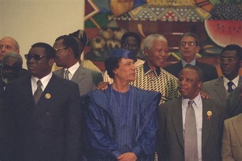 Leader Of Libya Muammar Gaddafi And President Of South Africa Nelson