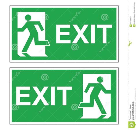 Set Of Two Vector Green Evacuation Signs Fire Exit Right And Left