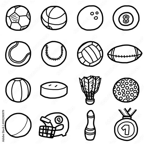 Sport Balls Icons Set Cartoon Vector And Illustration Hand Drawn