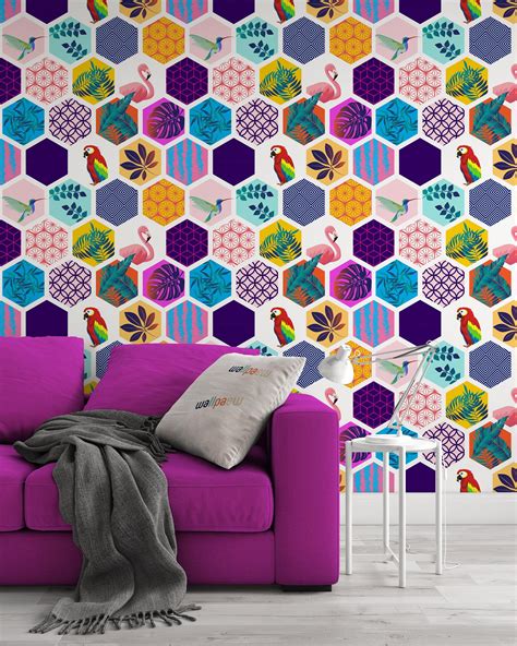 Colorful Multicolor Hexagons Geometric Shapes Luxury Modern Wallpaper