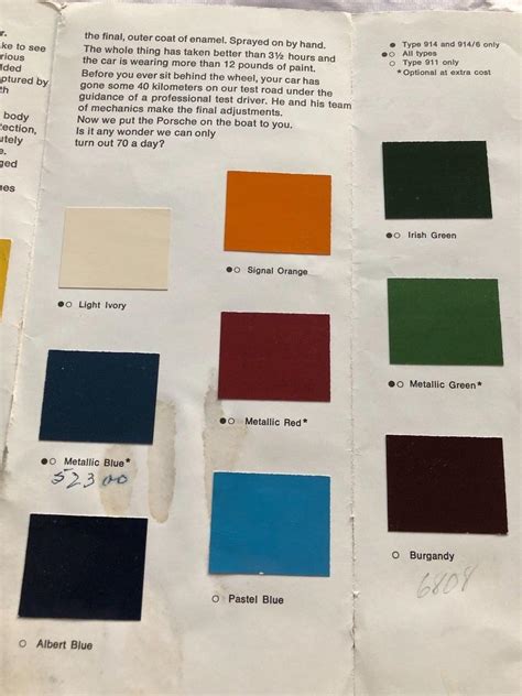 1969 Porsche Color Chart