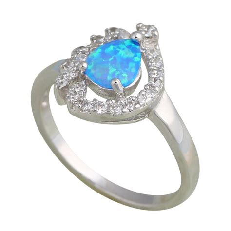 Engagement Design Blue Fire Opal 925 Silver Zirconia Rings Fashion