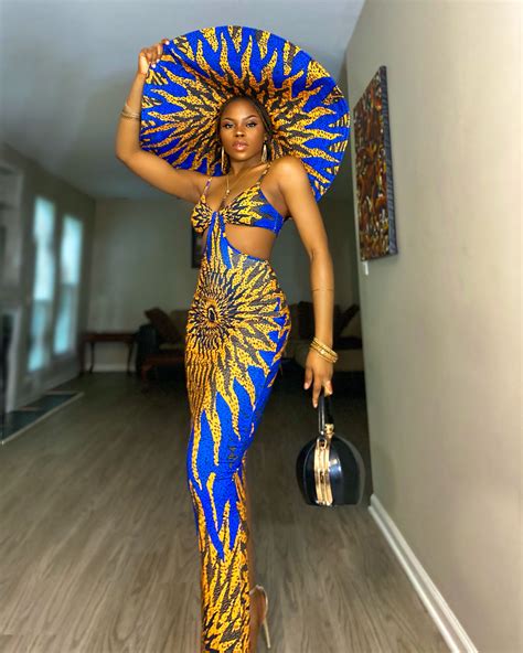 ayo sun flare” dress stretchy african print in blue and gold chimzi