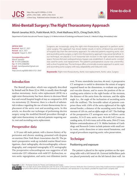 Pdf Mini Bentall Surgery The Right Thoracotomy Approach