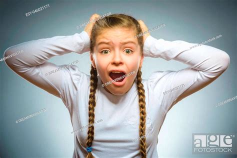 Closeup Sad Girl With Worried Stressed Face Expression Stock Photo