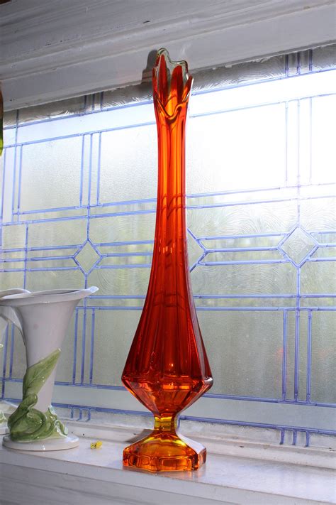 Large Amberina Swung Glass Vase 23 5 Vintage Mid Century Modern
