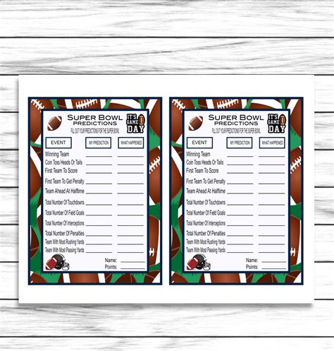 Printable Or Virtual Super Bowl Predictions Party Game Kids Adults Fa