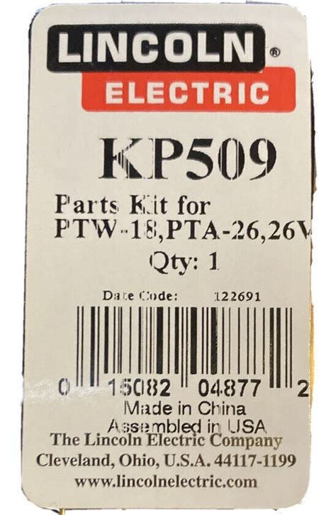 Lincoln Electric KP509 TIG Accessory Parts Kit For PTW 18 PTA 26 Series