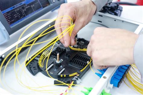 Splicing The Fiber Optic Cable On Spice Tray Stock Photo Image Of