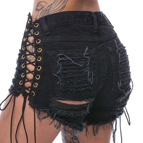 S 3xl Heyouthoney Sexy Verão Mulheres Jeans Preto Rasgado Jeans Curto Cintura Alta Tassel