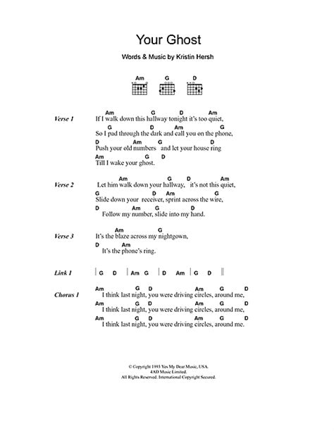 Your Ghost Sheet Music By Kristin Hersh Lyrics And Chords 108925