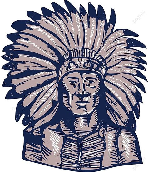 Native American Indian Chief Warrior Etching Graphic War Bonnets Head
