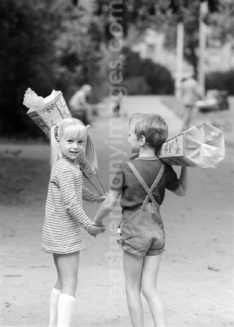 Gdr Picture Archive Berlin Two First Graders With Their Bags Of