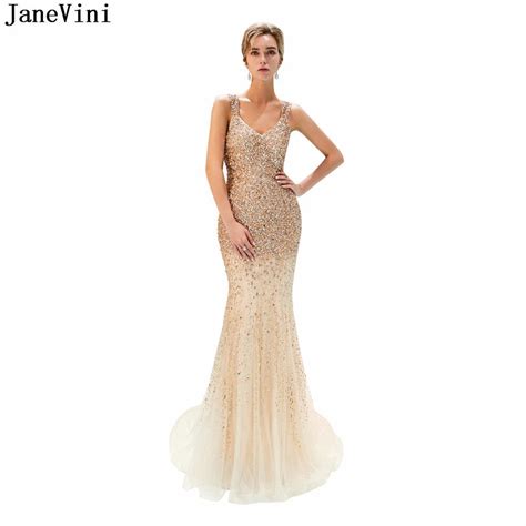 Janevini Luxury Champagne Gold Mother Of The Bride Dresses Heavy Beaded