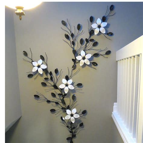 Home Decor Extra Large Five Flower Vine Metal Wall Art